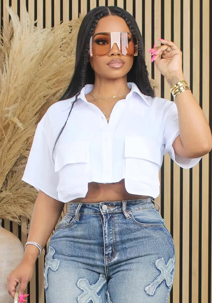 Solid Crop Short Sleeve Blouse – Effortless Chic