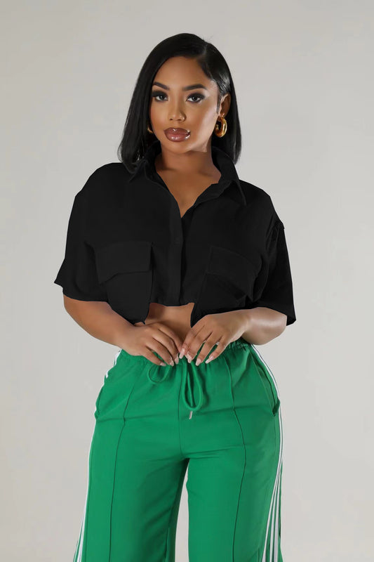 Solid Crop Short Sleeve Blouse – Effortless Chic