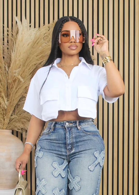 Solid Crop Short Sleeve Blouse – Effortless Chic