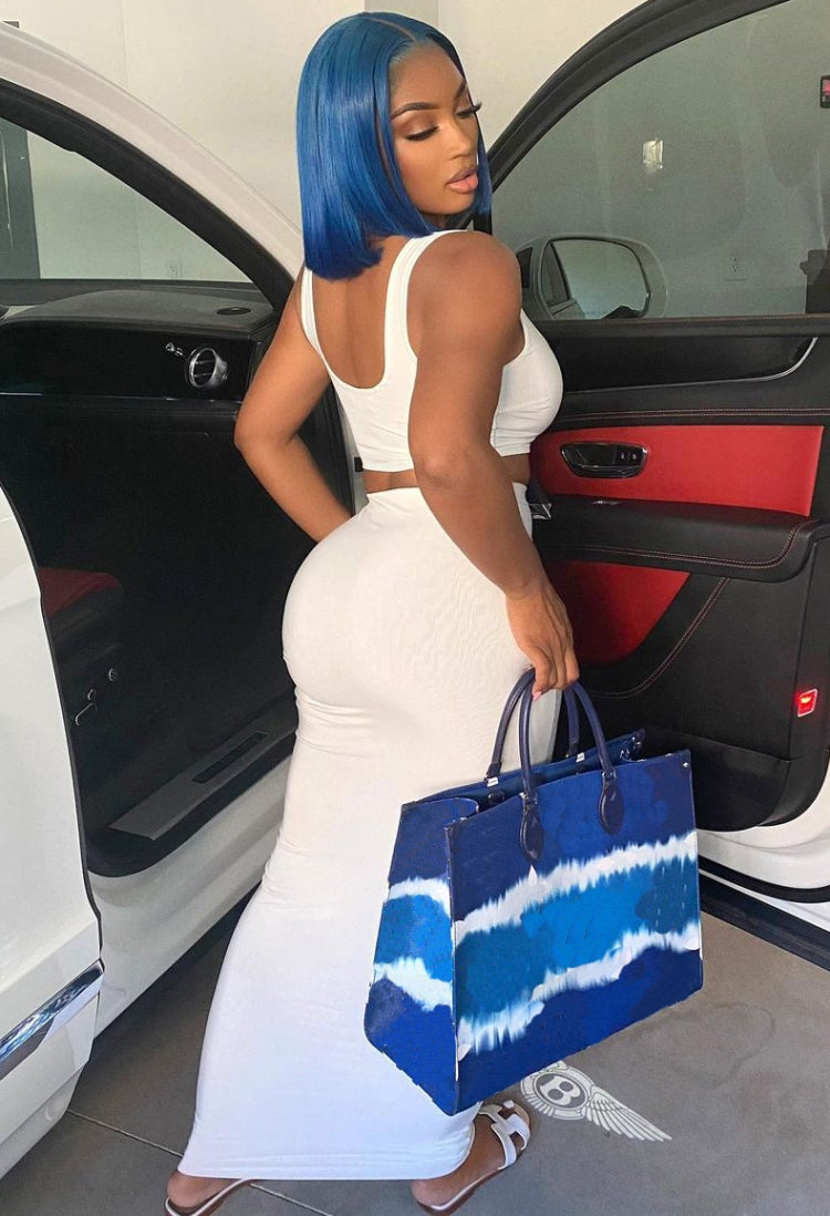 "All Eyes on Me" White Sports Bra & Midi Skirt Set