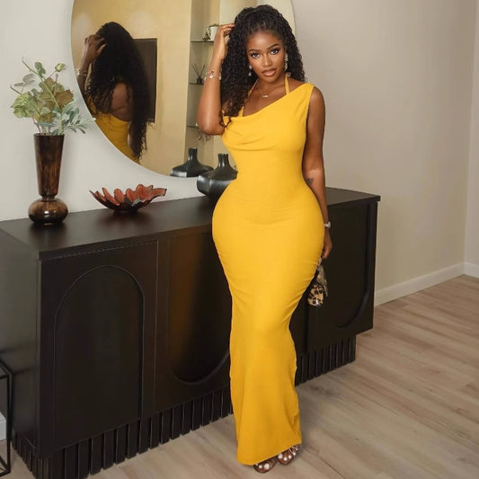 The Ebony Muse One-Shoulder Dress