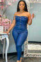 "Denim Diva" Strapless Button Jumpsuit