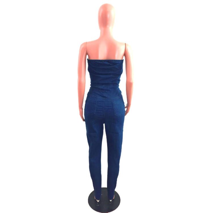 "Denim Diva" Strapless Button Jumpsuit