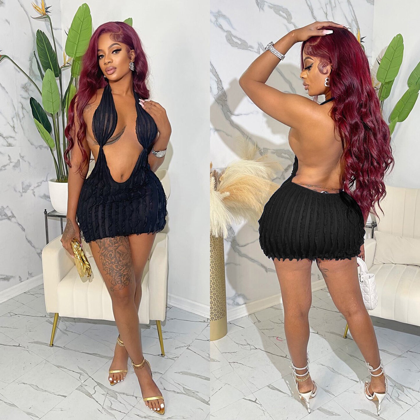 Sculpted Siren Hollow Wave Bodycon Dress – Curve-Hugging Stretch Fit