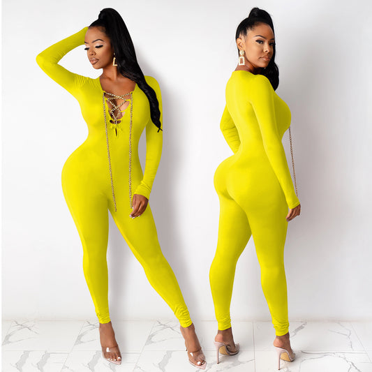 Cross Me Once Chain Lace-Up Jumpsuit – Luxe Diva Fit | Diva Icon Exclusive