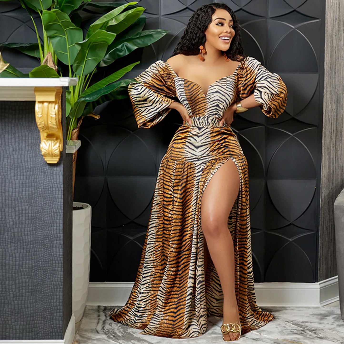 Golden Hour Flow – Printed Wrap Maxi Dress