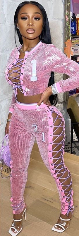 The Lace Code Set — Cut-Out Long Sleeve & Pants Two-Piece