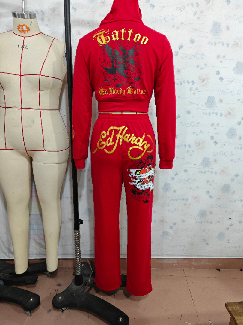 "Street Queen" Printed Tracksuit Set