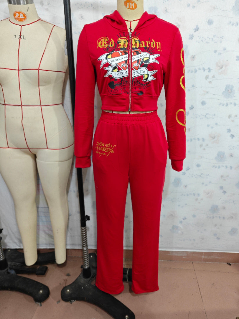 "Street Queen" Printed Tracksuit Set