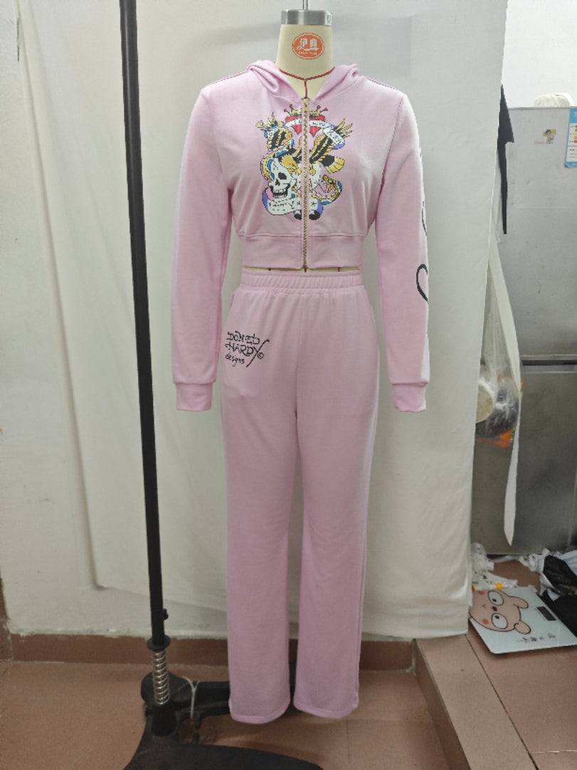 "Street Queen" Printed Tracksuit Set