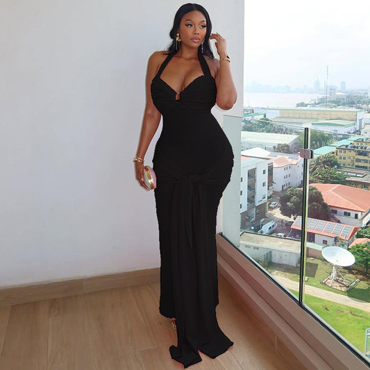 The Siren Gown – Halter Backless V-Neck Elegance