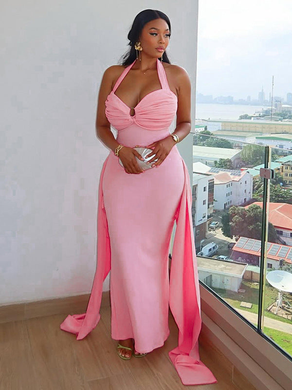 The Siren Gown – Halter Backless V-Neck Elegance