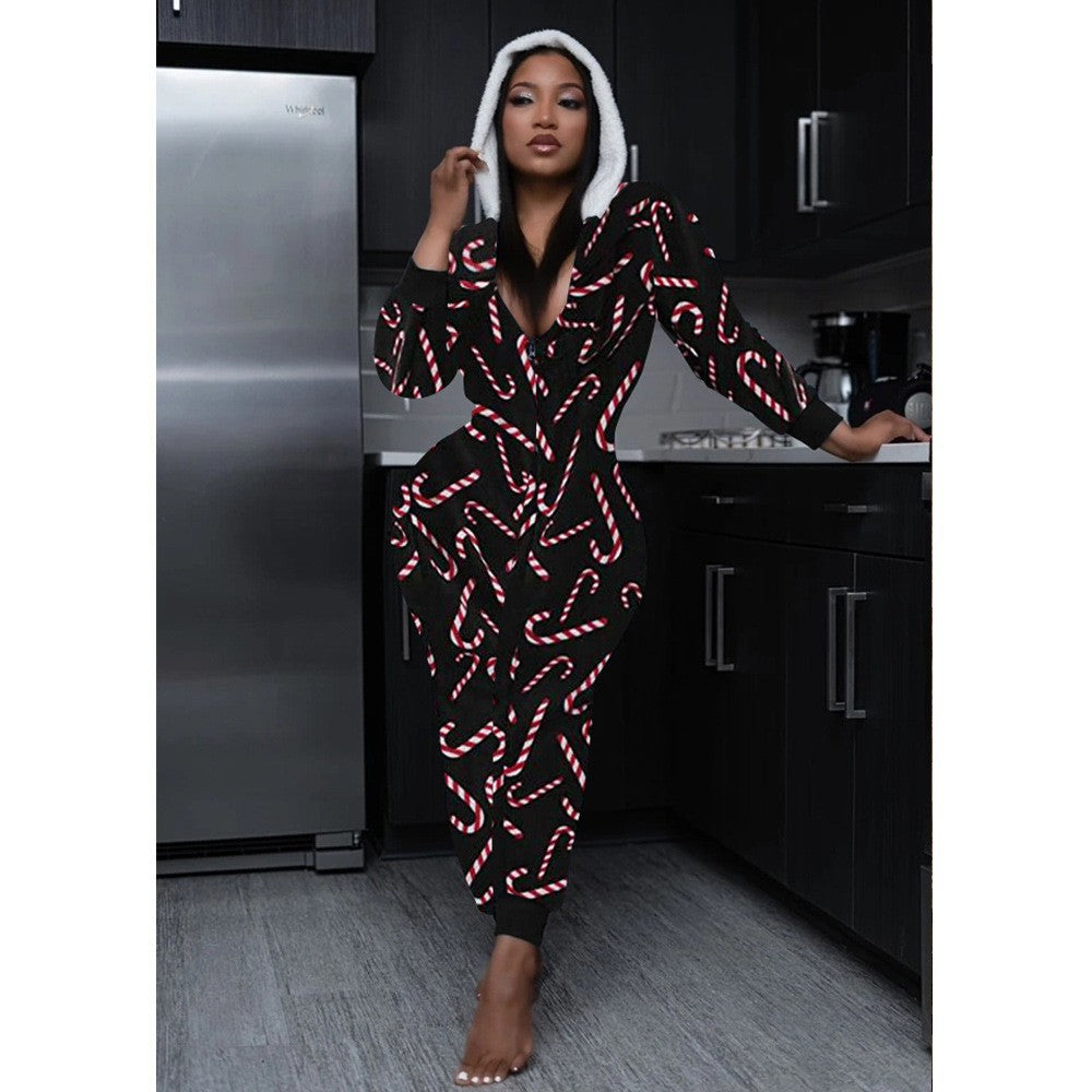 Striped Holiday Zip Jumpsuit – Cozy Sleigh Nights