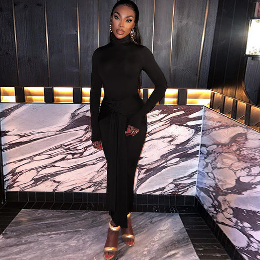 Minimal Muse Long-Sleeve Tie Midi Dress