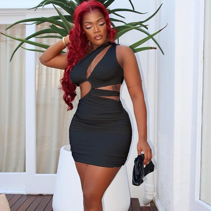 Midnight Mirage – Hollow Slash Shoulder Bodycon Dress