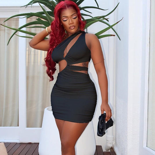 Midnight Mirage – Hollow Slash Shoulder Bodycon Dress