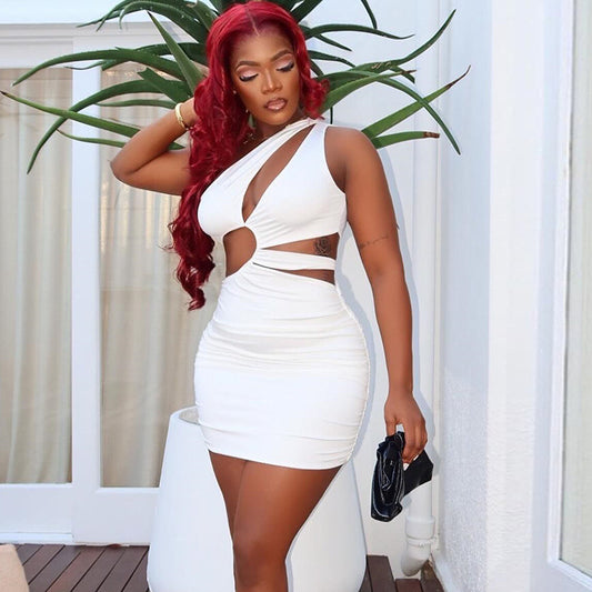 Midnight Mirage – Hollow Slash Shoulder Bodycon Dress