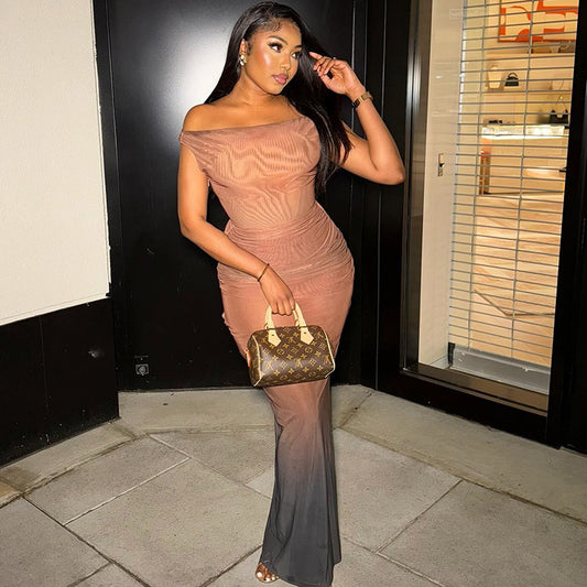 The Sunset Seduction Maxi Dress — Gradient Strapless Off-Shoulder