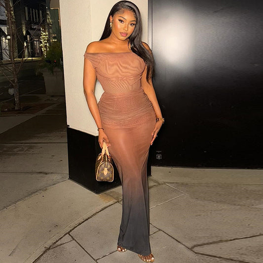 The Sunset Seduction Maxi Dress — Gradient Strapless Off-Shoulder