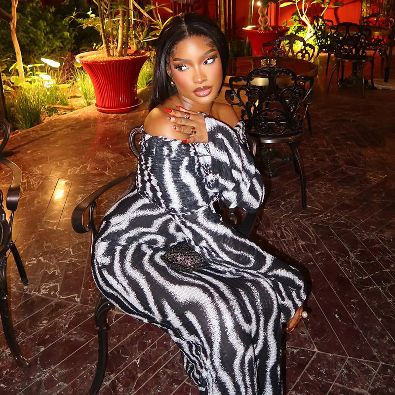 Striped Off-Shoulder Long Sleeve Dress – Effortless Glam Edition