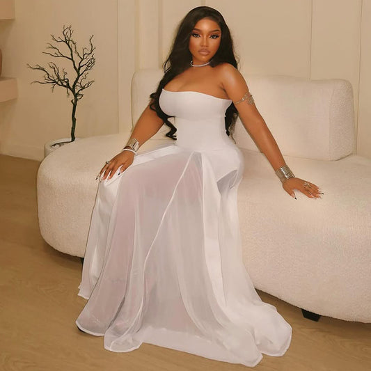 ✨ Midnight Muse Maxi Dress – Strapless See-Through Elegance