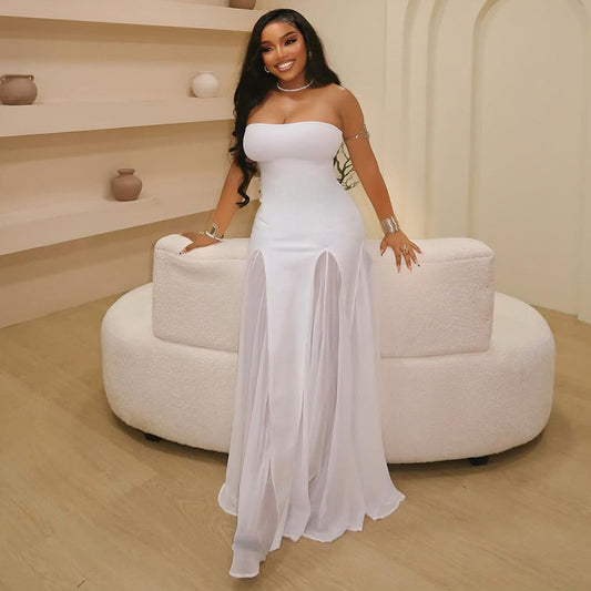 ✨ Midnight Muse Maxi Dress – Strapless See-Through Elegance