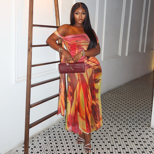 Pleated Off-Shoulder Holiday Maxi Dress