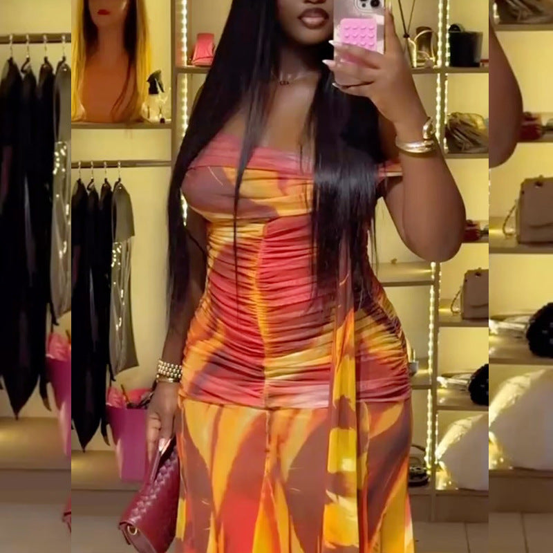 Pleated Off-Shoulder Holiday Maxi Dress