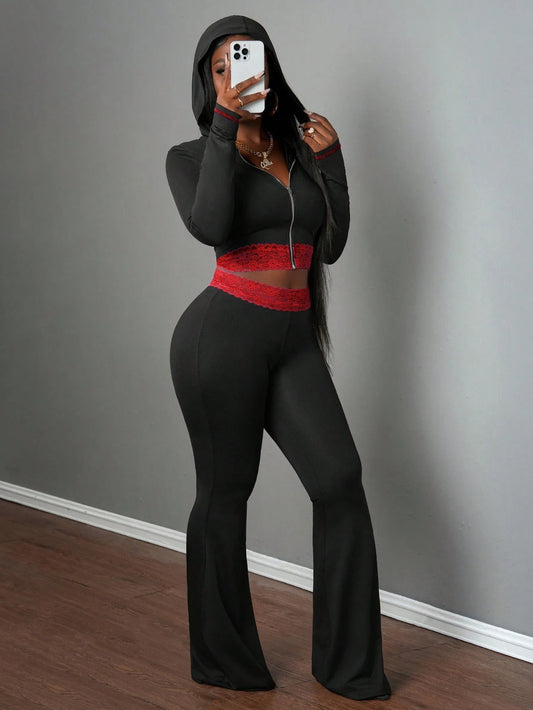 The Lace Luxe Patchwork Hooded Two-Piece Set