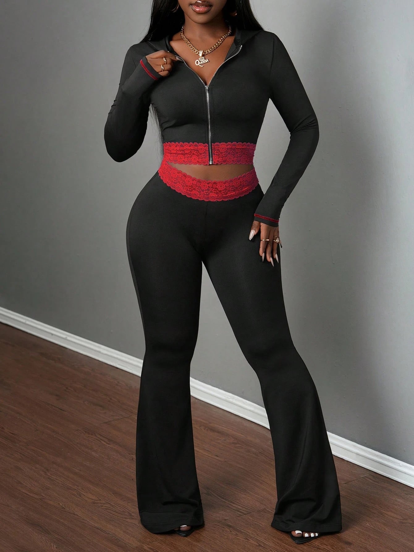 The Lace Luxe Patchwork Hooded Two-Piece Set