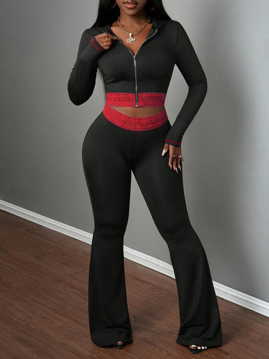 The Lace Luxe Patchwork Hooded Two-Piece Set