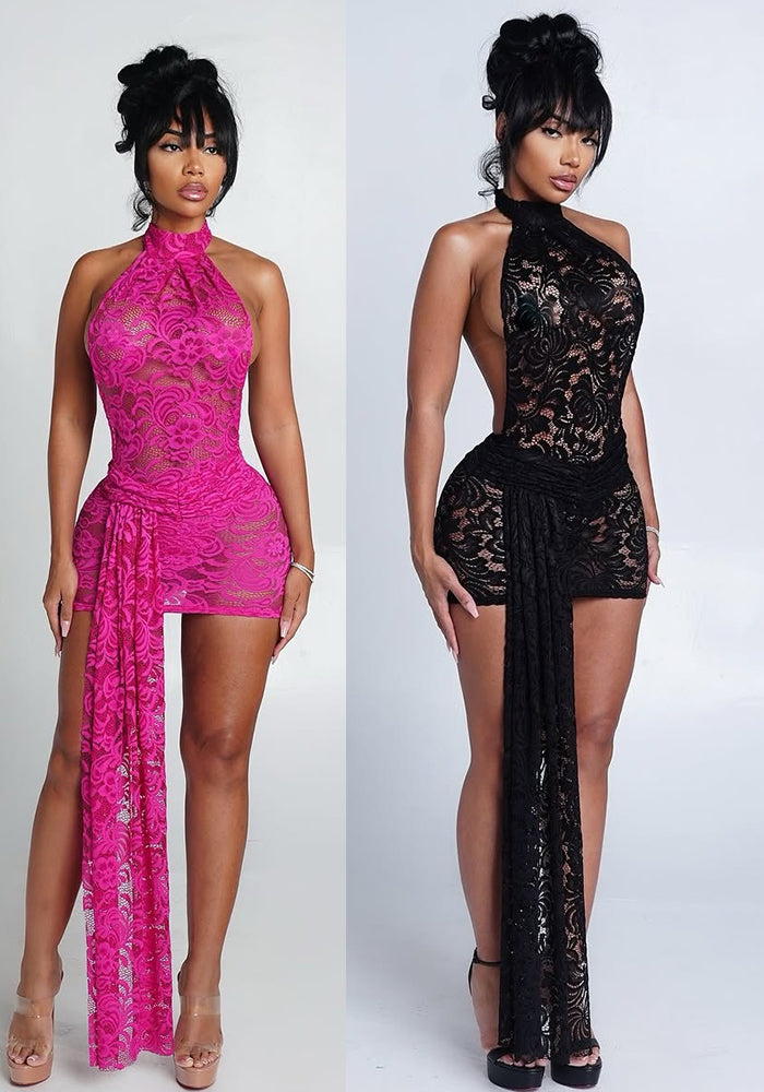 The Lace Allure Ribbon Bodycon Dress