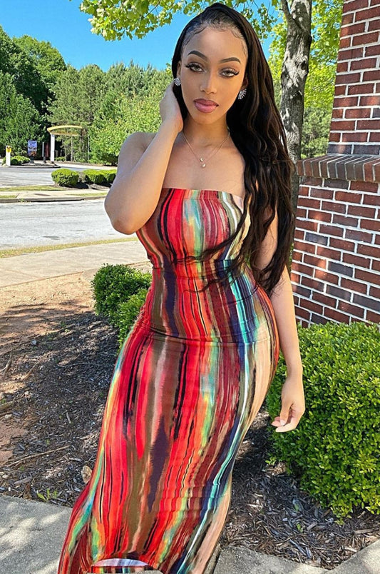 Summer Party Tie Dye Under-Knee Tube Dress – Luxe Body-Hugging Fit