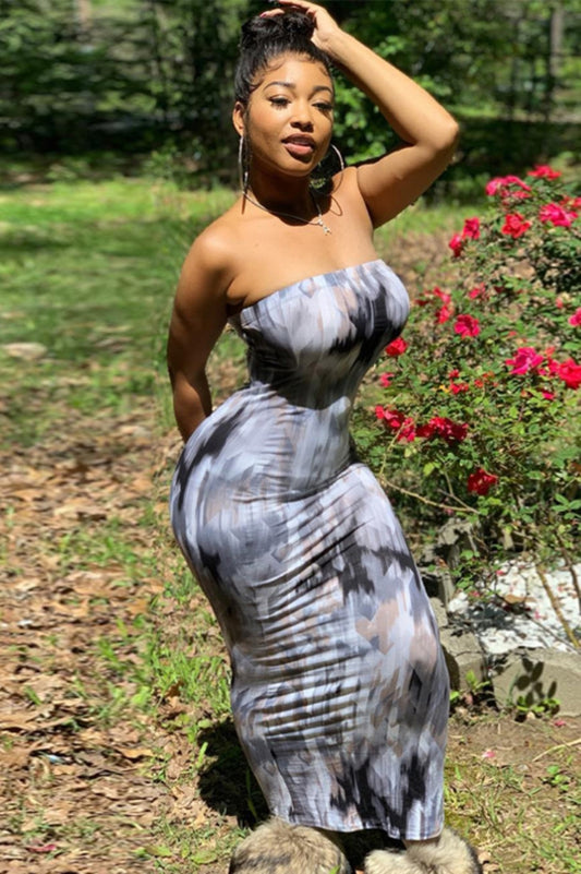 Summer Party Sexy Tie Dye Under-Knee Tube Dress