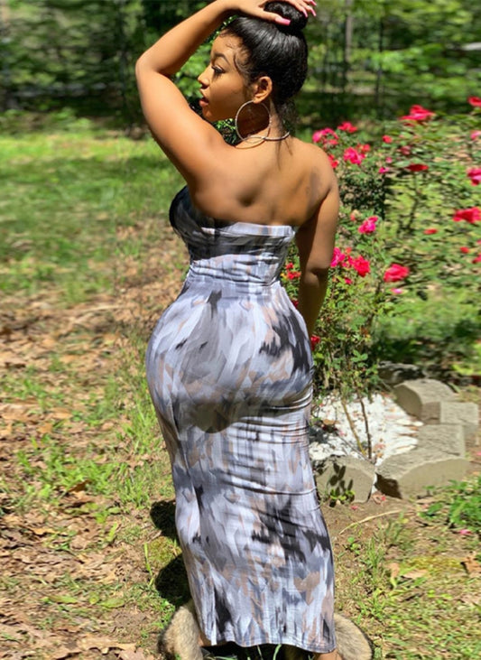 Summer Party Sexy Tie Dye Under-Knee Tube Dress