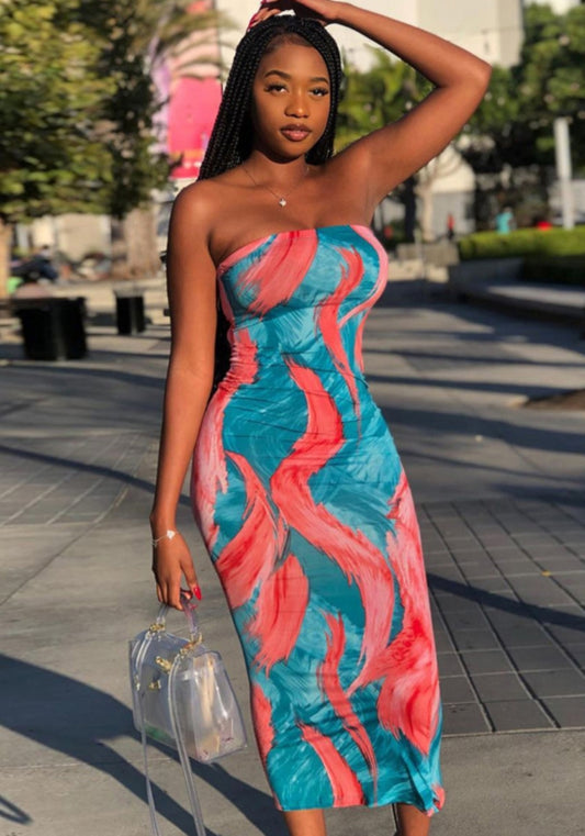 Summer Party Tie Dye Under-Knee Tube Dress – Chic, Sexy & Curve-Hugging