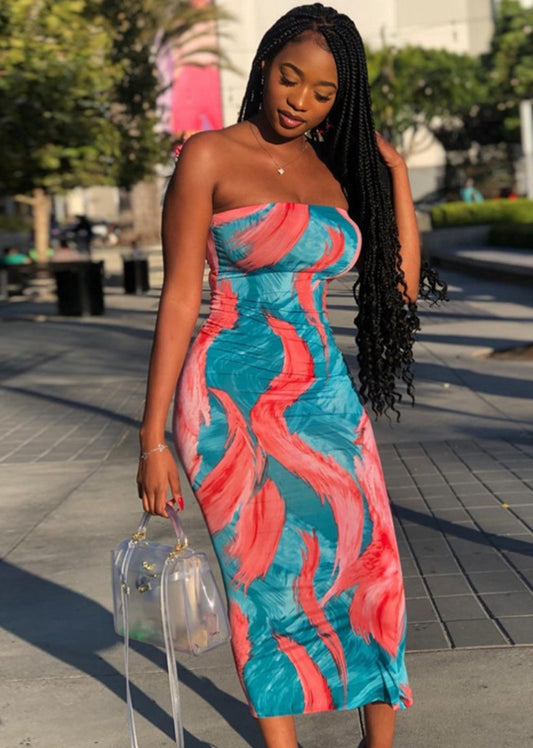 Summer Party Tie Dye Under-Knee Tube Dress – Chic, Sexy & Curve-Hugging