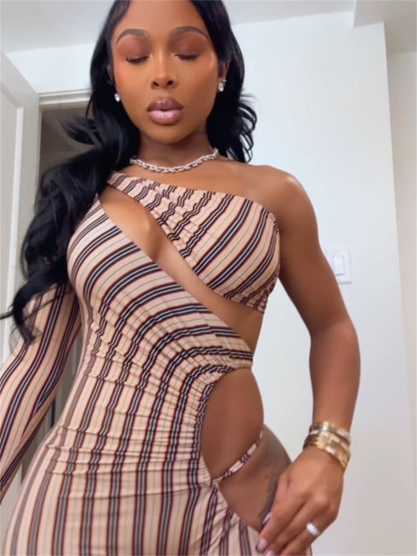 Striped Temptation – Cutout Slim Fit Jumpsuit