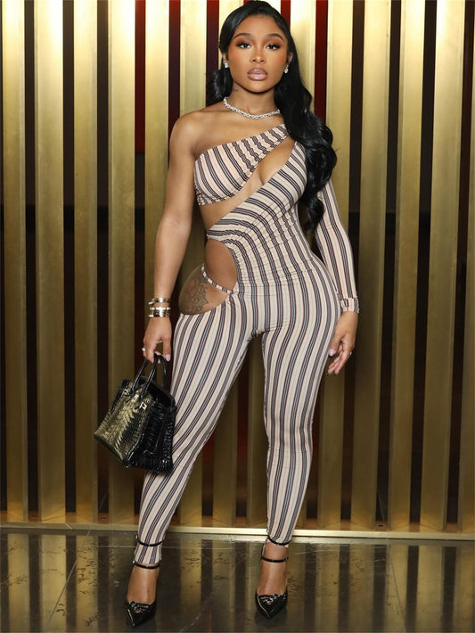 Striped Temptation – Cutout Slim Fit Jumpsuit