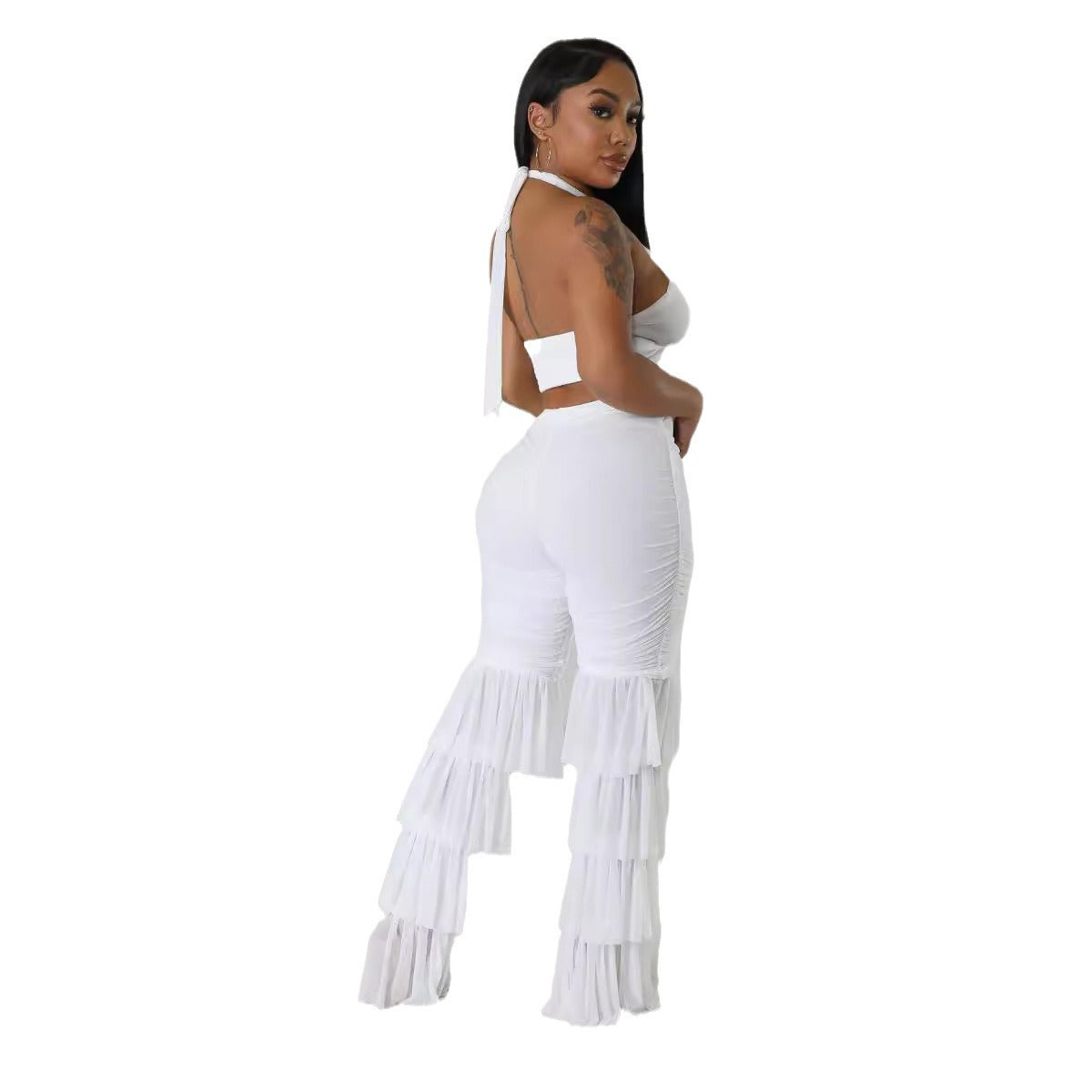Tassel Temptation – Mesh Halter Crop Top & Pants Two Piece Set