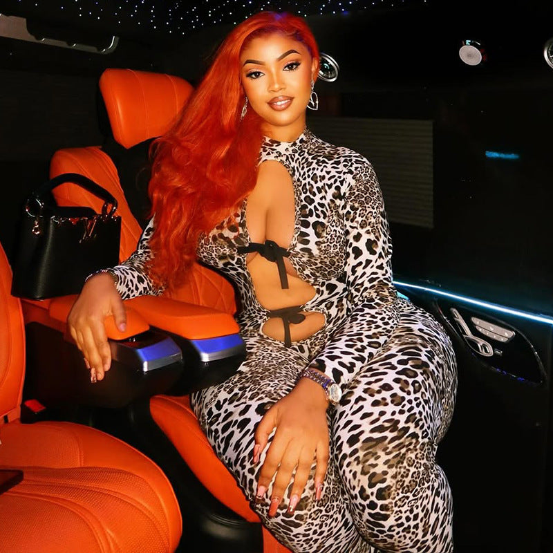 Wild Nights Leopard Hollow-Out Jumpsuit